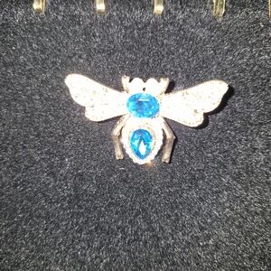 Elegant Blue Gemstone Bee Brooch